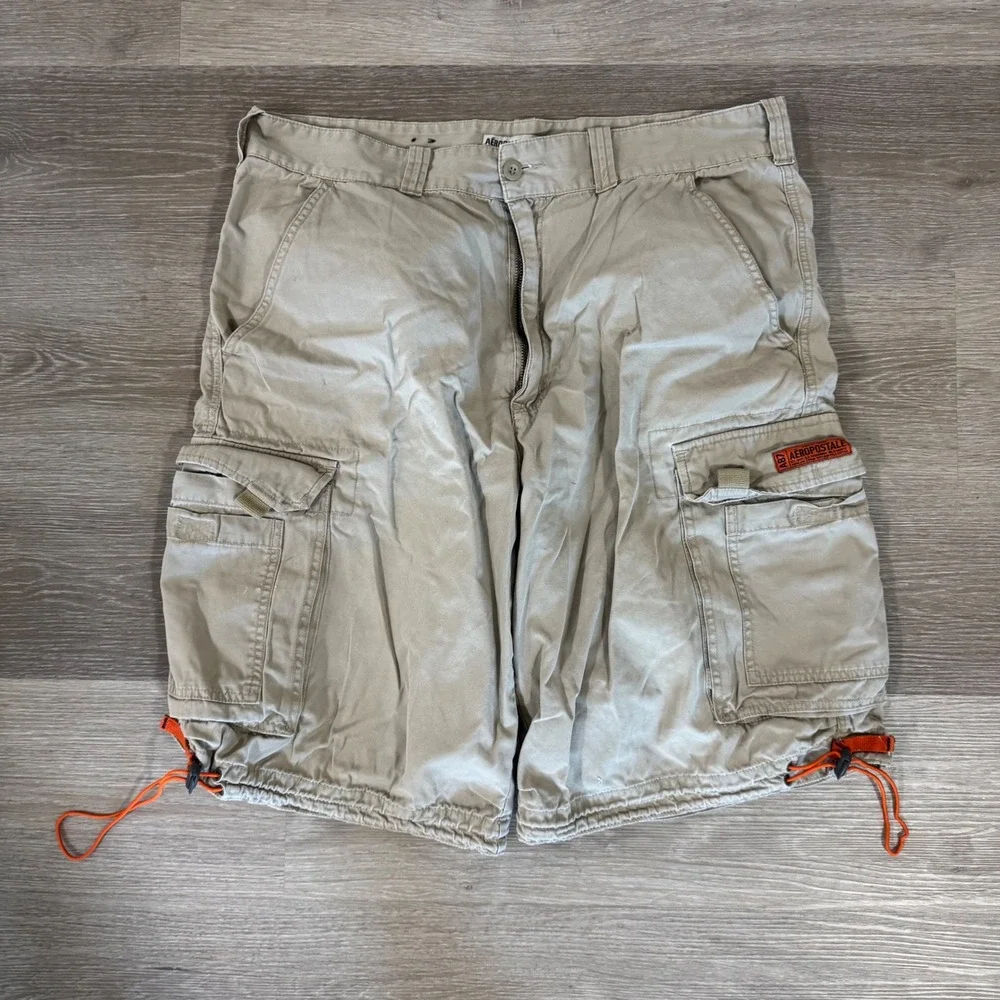 Vtg Aeropostale Cargo Shorts Mens 36 Tan A87 Utility Cotton Adjustable Hem